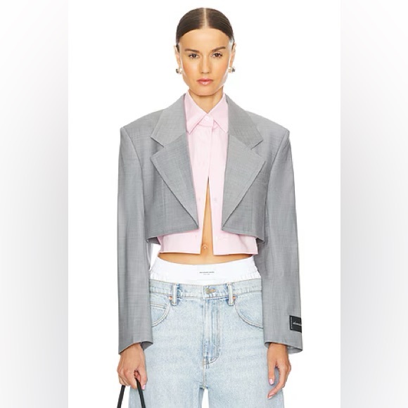 NWT Alexander Wang Pre Styled Cropped Bi Layer Blazer Shirt Jacket S/ M - Picture 1 of 17